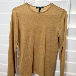 Lauren Ralph Lauren Gold Stretch-Knit Metallic Top